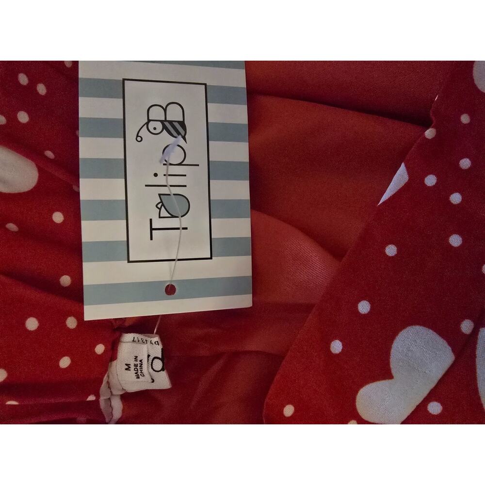 Tulip B Red White Heart Print Midi Swing Skirt Pockets Size M NWT - Picture 4 of 6